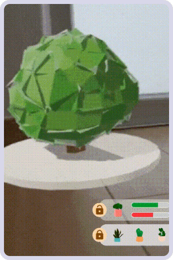 AR mode: the grown plant placed on the floor through the phone camera
